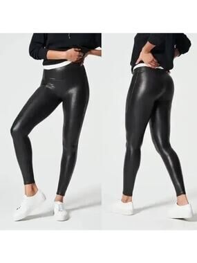 Spanx SPANXshape 2437 Black Sparkle Faux Leather High Waist Leggings Pants